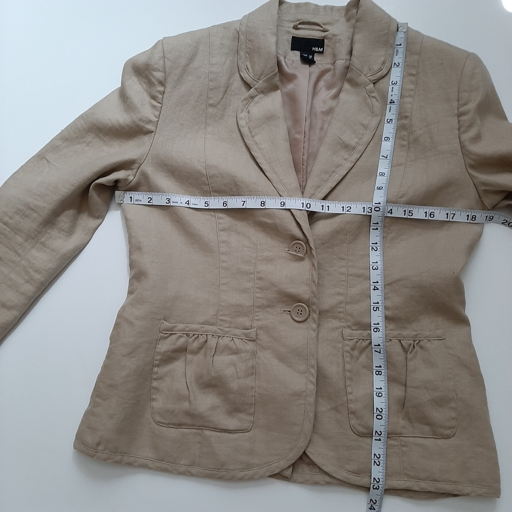 H&M Khaki Tan Linen Blazer Size 10 - Picture 10 of 11
